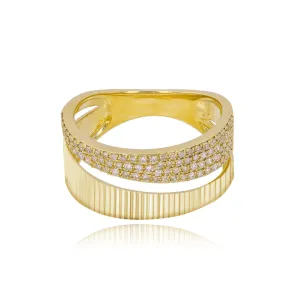 Half Fluted Half Pave Thick Ring