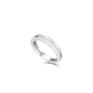 Half Plain Half Cubic Zirconia Double Line Ring