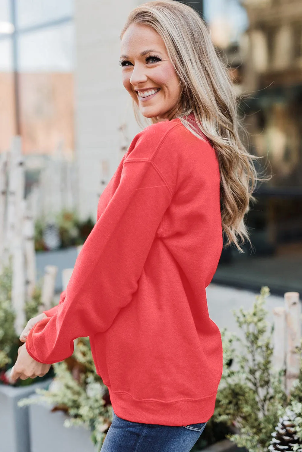 Heart Shaped Letter Print Drop Shoulder Pullover Sweatshirt