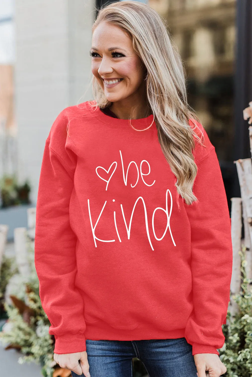 Heart Shaped Letter Print Drop Shoulder Pullover Sweatshirt