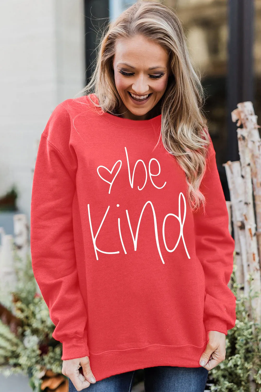 Heart Shaped Letter Print Drop Shoulder Pullover Sweatshirt