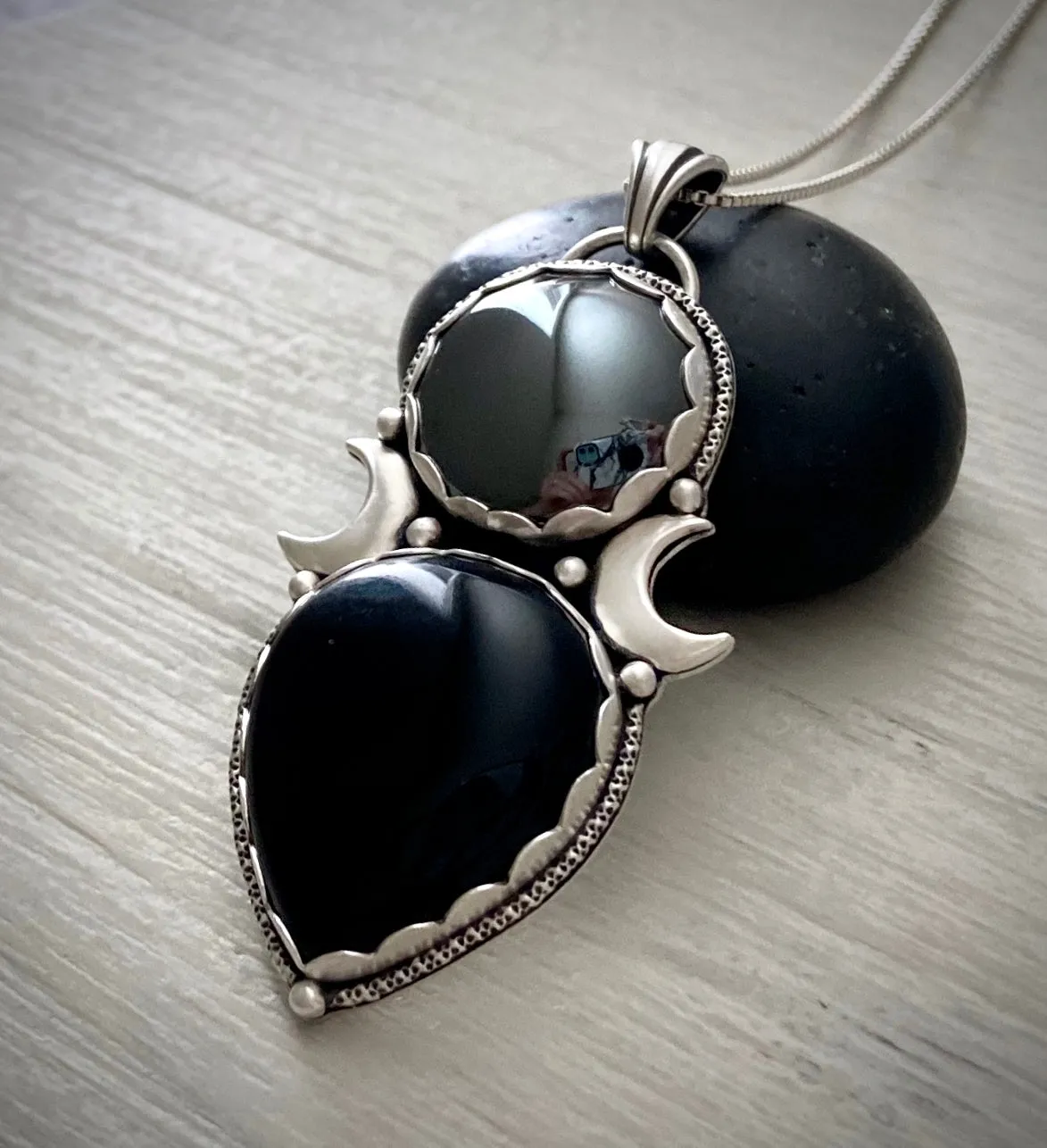 Hematite & Onyx Moon Phase Pendant