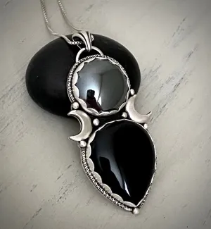 Hematite & Onyx Moon Phase Pendant