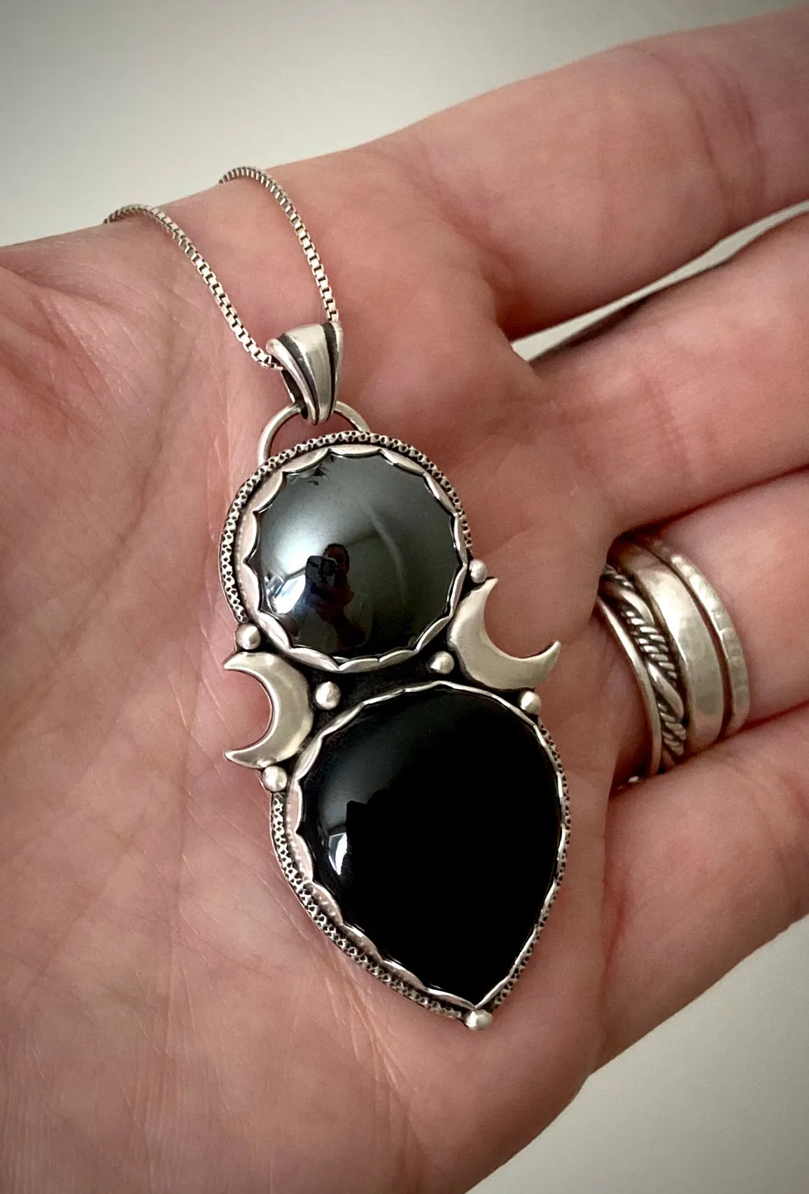 Hematite & Onyx Moon Phase Pendant