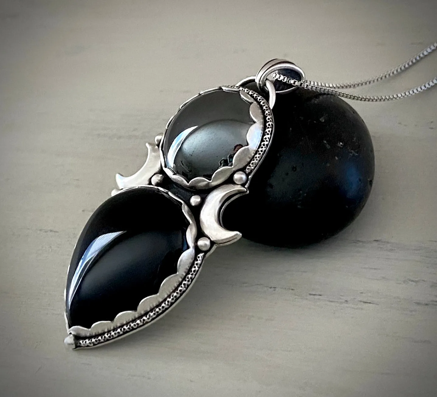 Hematite & Onyx Moon Phase Pendant