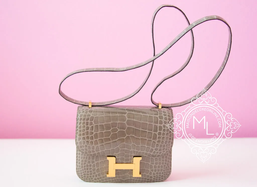 Hermes Constance Mini 18 Gris Tourterelle Crocodile Handbag