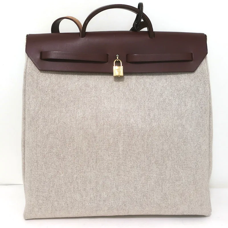 Hermes Herbag 40 GM 2-in-1 Tote Toile & Brown Leather Extra Large Shoulder Bag