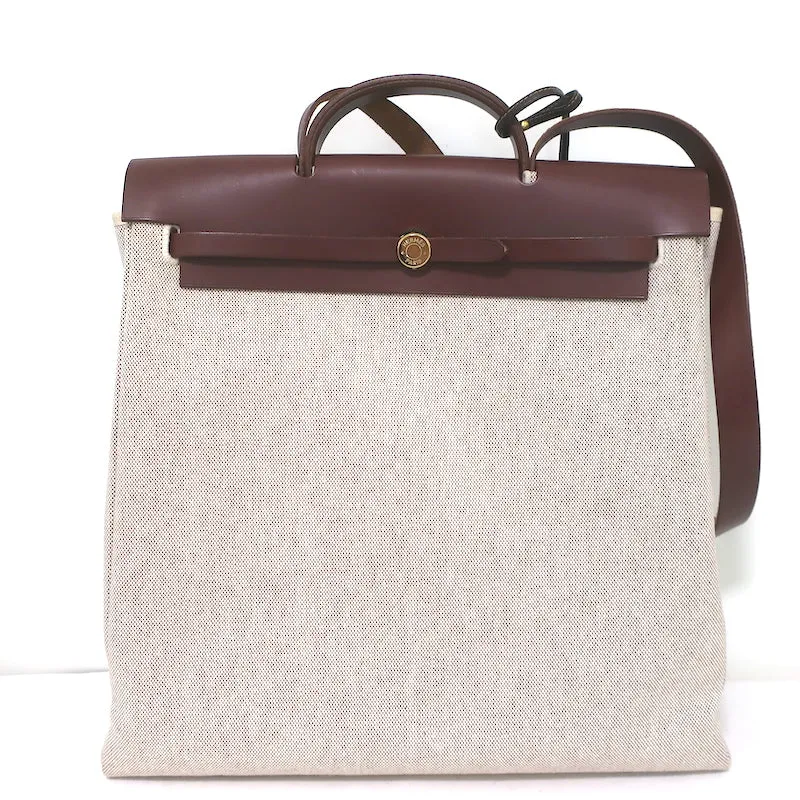 Hermes Herbag 40 GM 2-in-1 Tote Toile & Brown Leather Extra Large Shoulder Bag