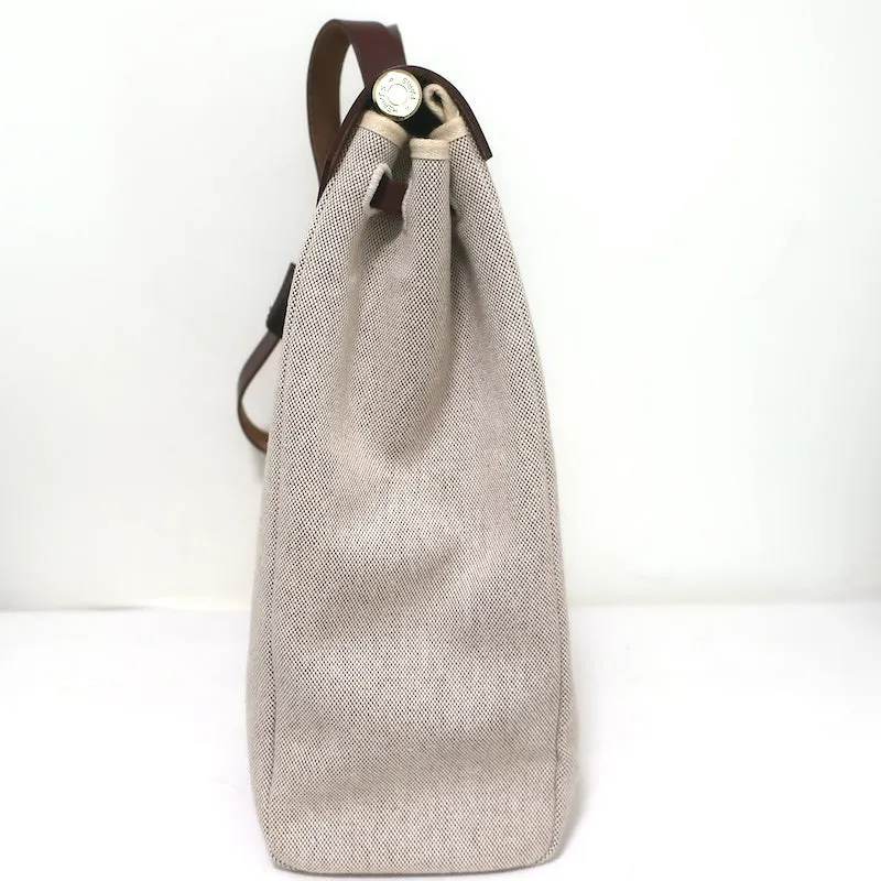 Hermes Herbag 40 GM 2-in-1 Tote Toile & Brown Leather Extra Large Shoulder Bag