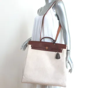 Hermes Herbag 40 GM 2-in-1 Tote Toile & Brown Leather Extra Large Shoulder Bag