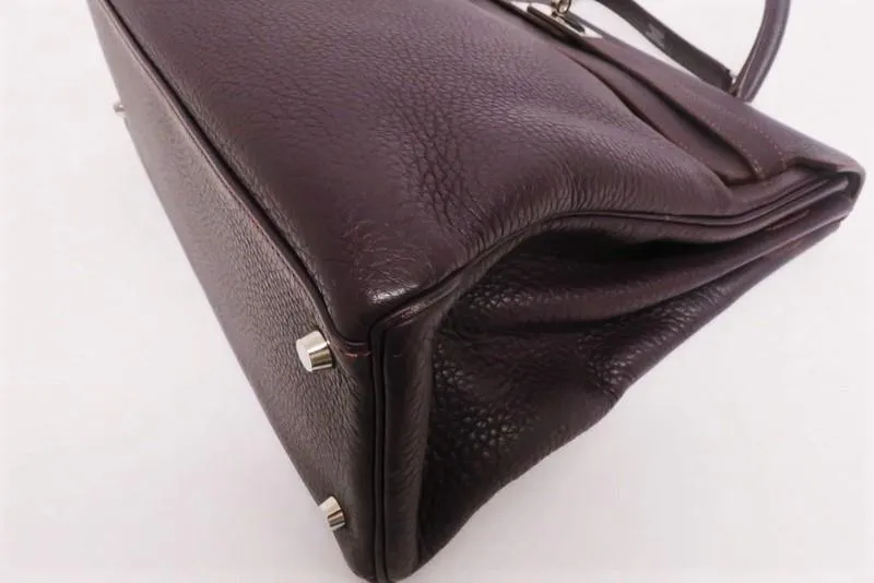 Hermes Kelly 35 Retourne Bag Raisin Clemence Leather Palladium Hardware 2001