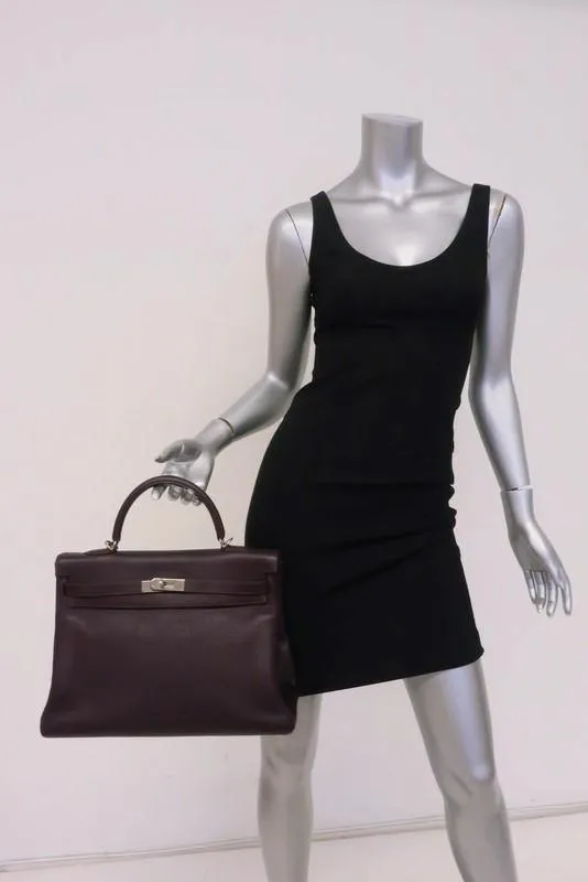 Hermes Kelly 35 Retourne Bag Raisin Clemence Leather Palladium Hardware 2001