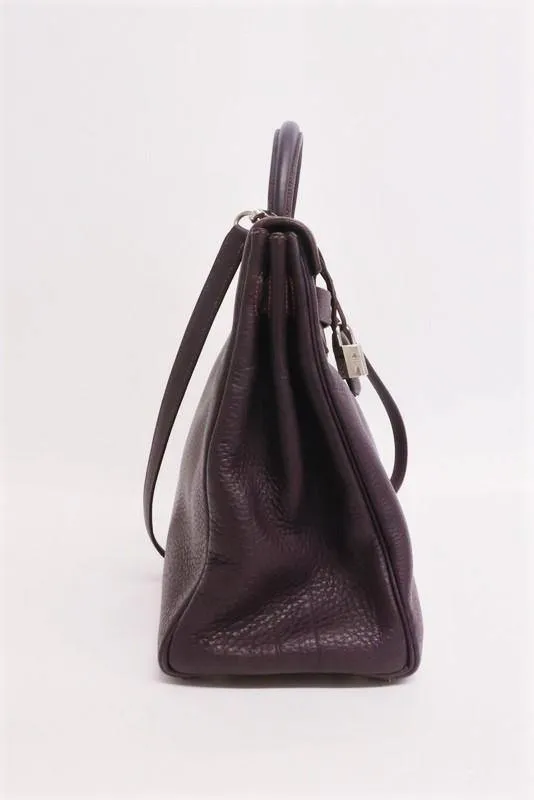 Hermes Kelly 35 Retourne Bag Raisin Clemence Leather Palladium Hardware 2001