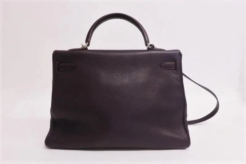 Hermes Kelly 35 Retourne Bag Raisin Clemence Leather Palladium Hardware 2001