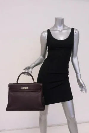 Hermes Kelly 35 Retourne Bag Raisin Clemence Leather Palladium Hardware 2001
