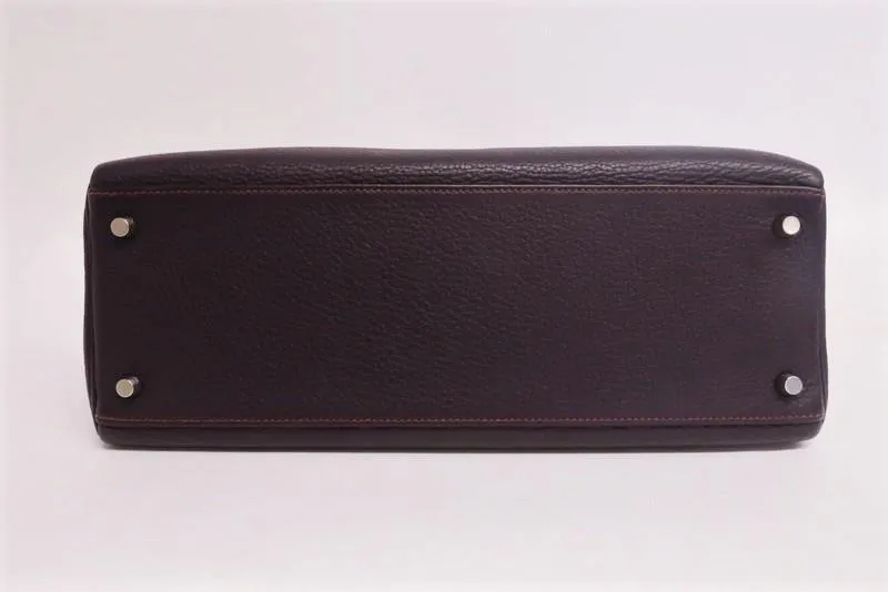 Hermes Kelly 35 Retourne Bag Raisin Clemence Leather Palladium Hardware 2001