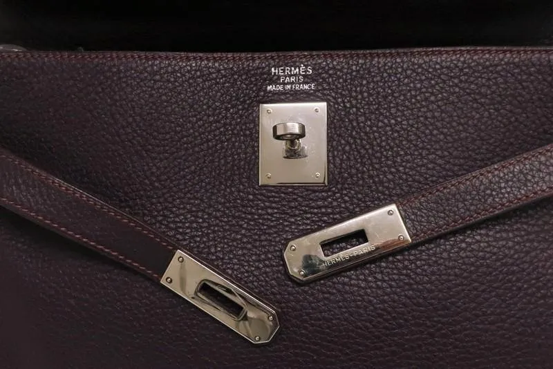 Hermes Kelly 35 Retourne Bag Raisin Clemence Leather Palladium Hardware 2001
