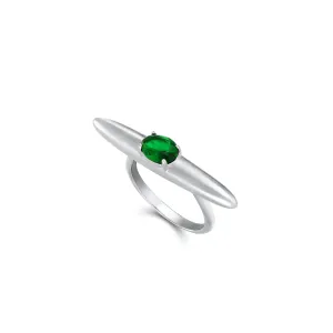 Horizontal Bar Ring With Stone - Silver Green