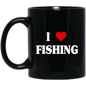 I Love Fishing Black Mugs