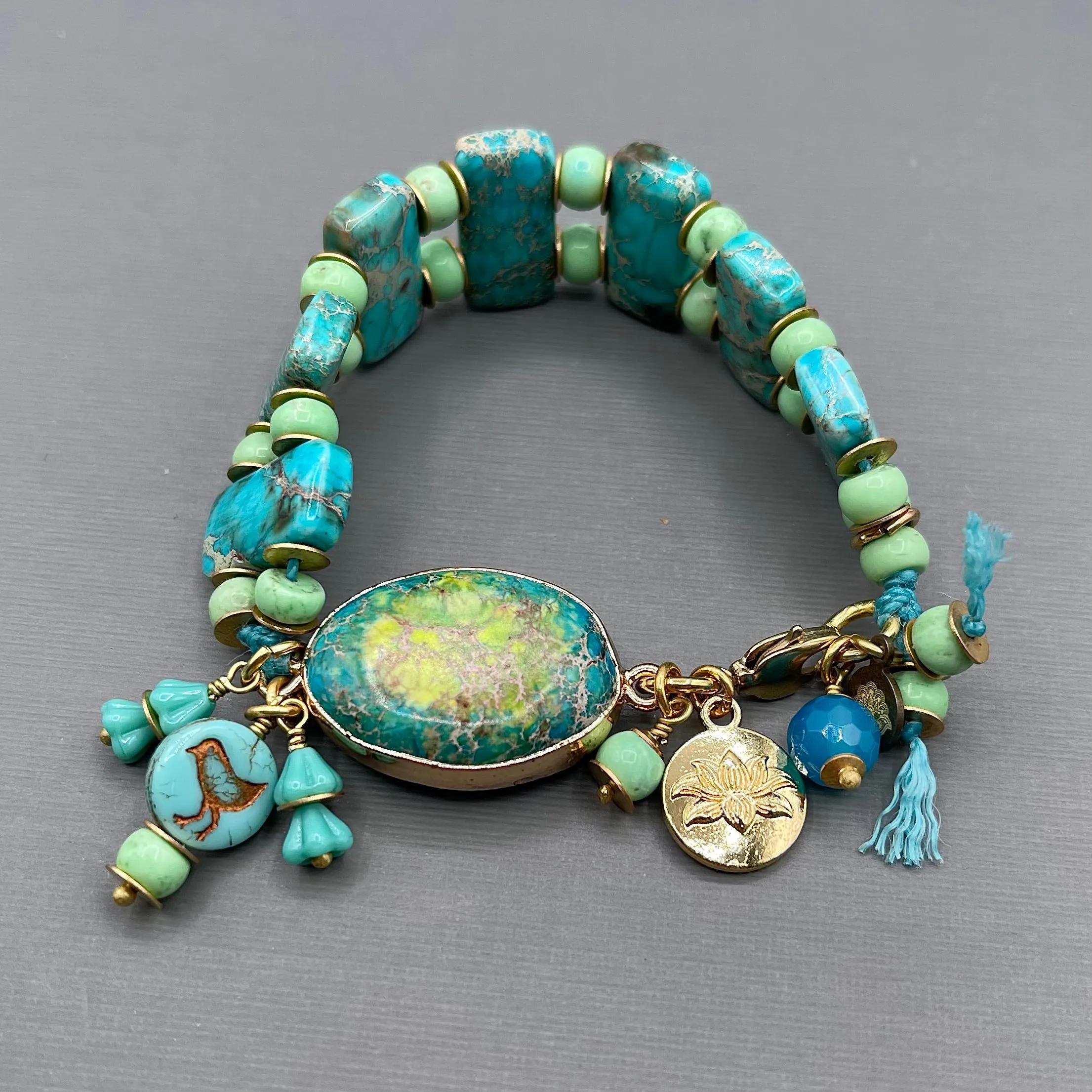 Imperial Jasper Knotted Lotus Flower Bracelet