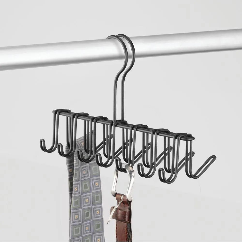 InterDesign Classico Closet Organizer Rack for Ties, Belts - 14 Hooks, Matte Black