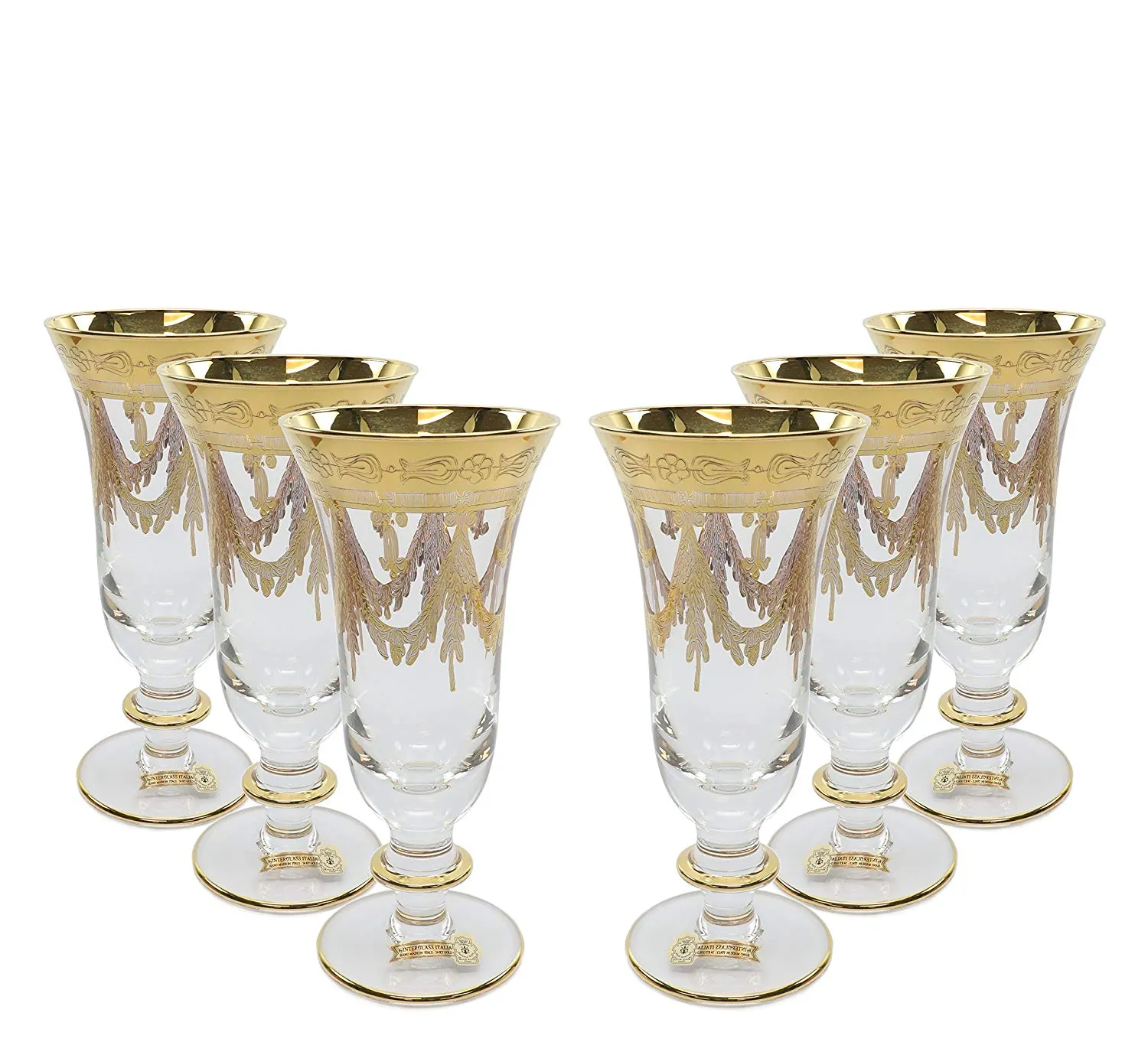 Interglass Italy Clear Champagne Crystal Glasses, Vintage Design Set of 2, 6 or 12