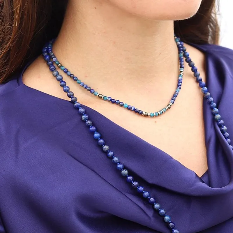 “Intuition and Gratitude” Lapis Lazuli and Apatite Delicate Necklace