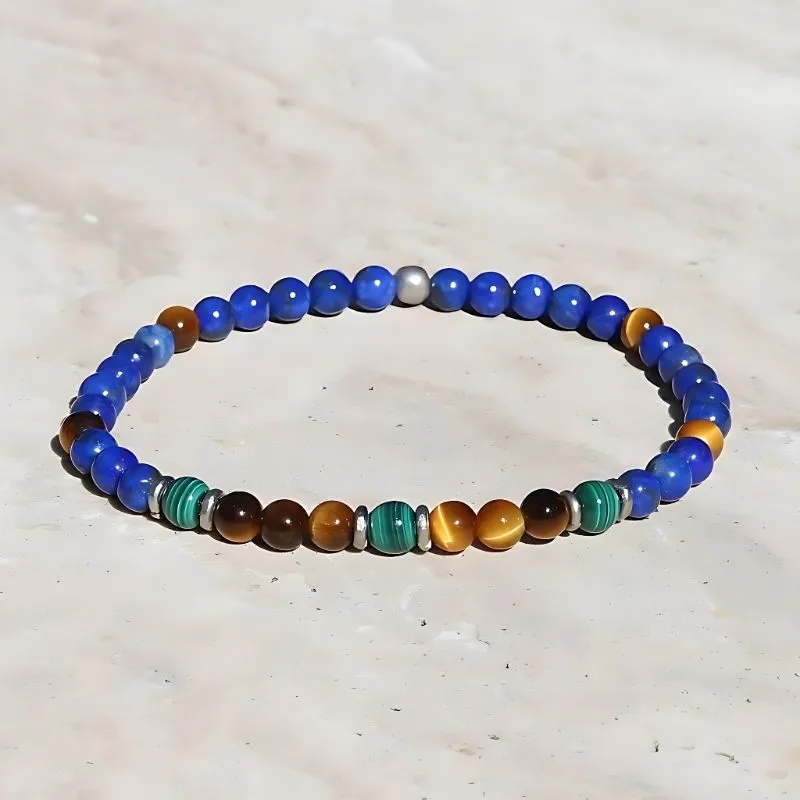 “Intuition and Prosperity” Lapis Lazuli and Tiger’s Eye Men's Bracelet