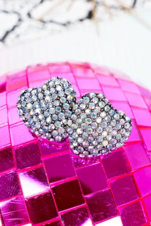 Iridescent Crystal Puff Heart Silvertone Earrings