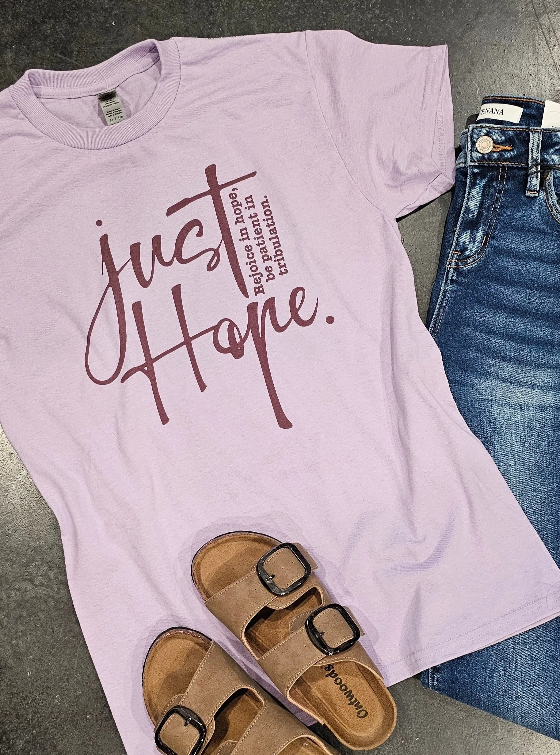 JUST HOPE - REJOICE IN HOPE, BE PATIENT IN TRIBULATION GRAPHIC TEE