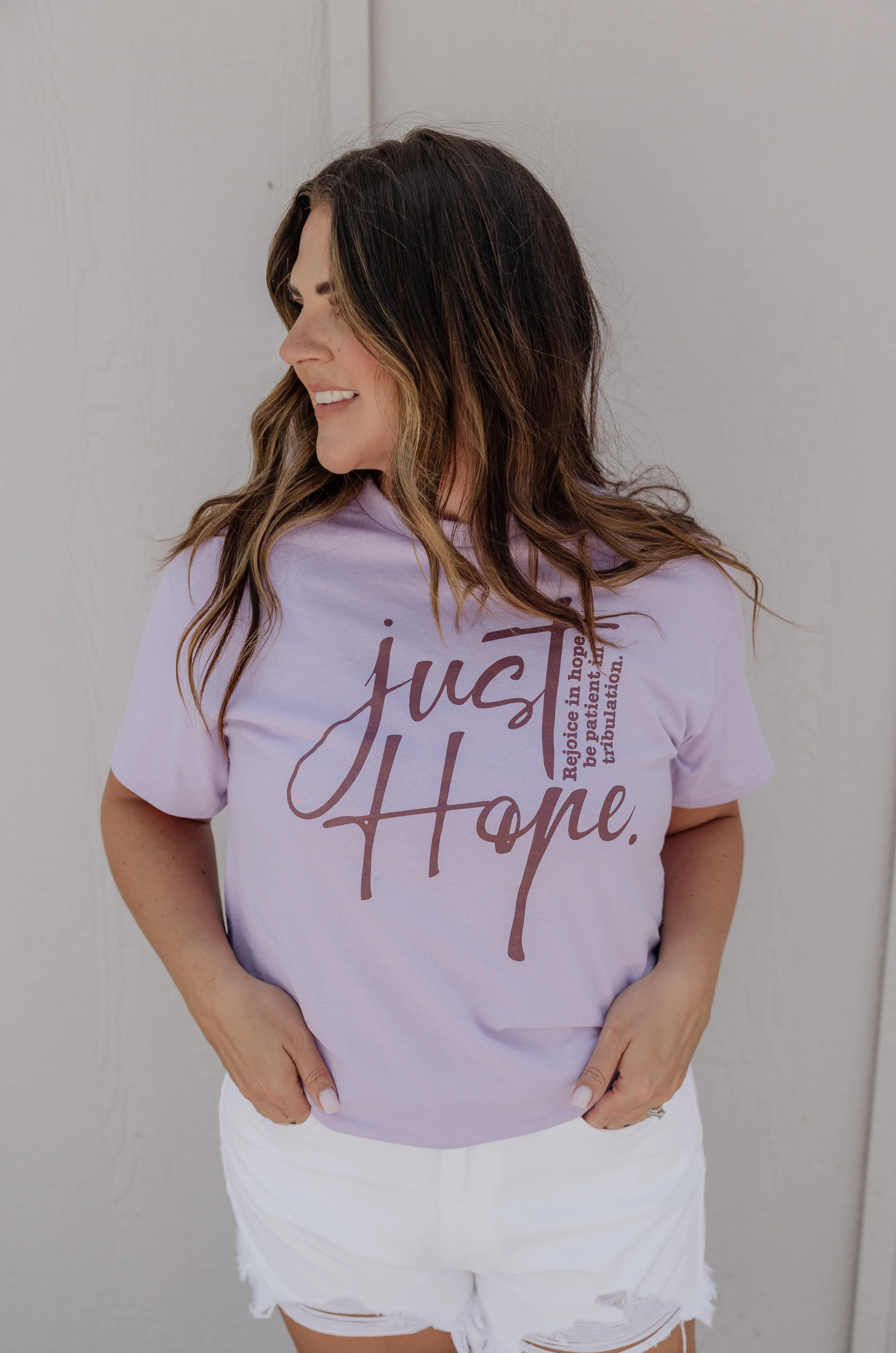 JUST HOPE - REJOICE IN HOPE, BE PATIENT IN TRIBULATION GRAPHIC TEE