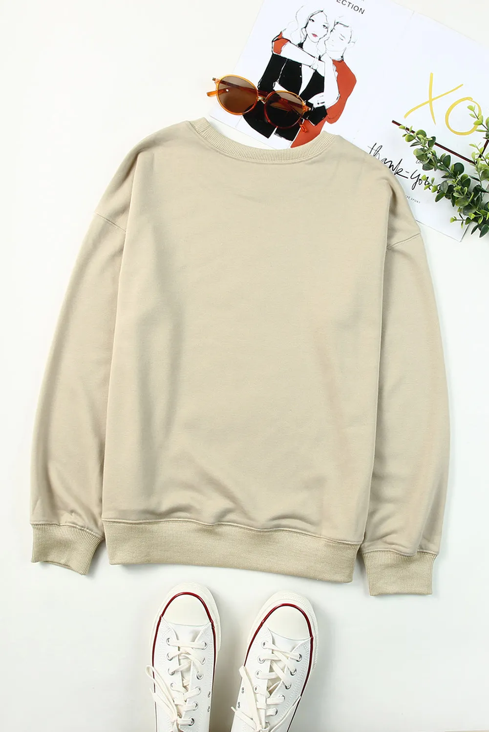 Khaki Autumn Things Heart-shaped Graphic Sweatshirt