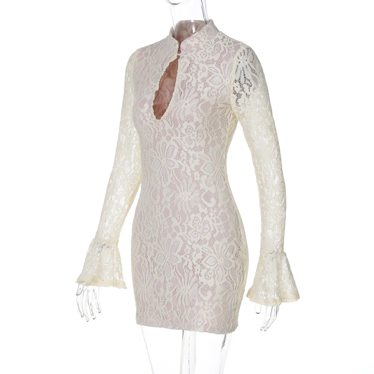 Lace Overlay Keyhole Mini Dress