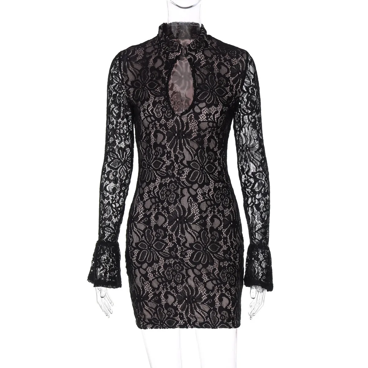 Lace Overlay Keyhole Mini Dress