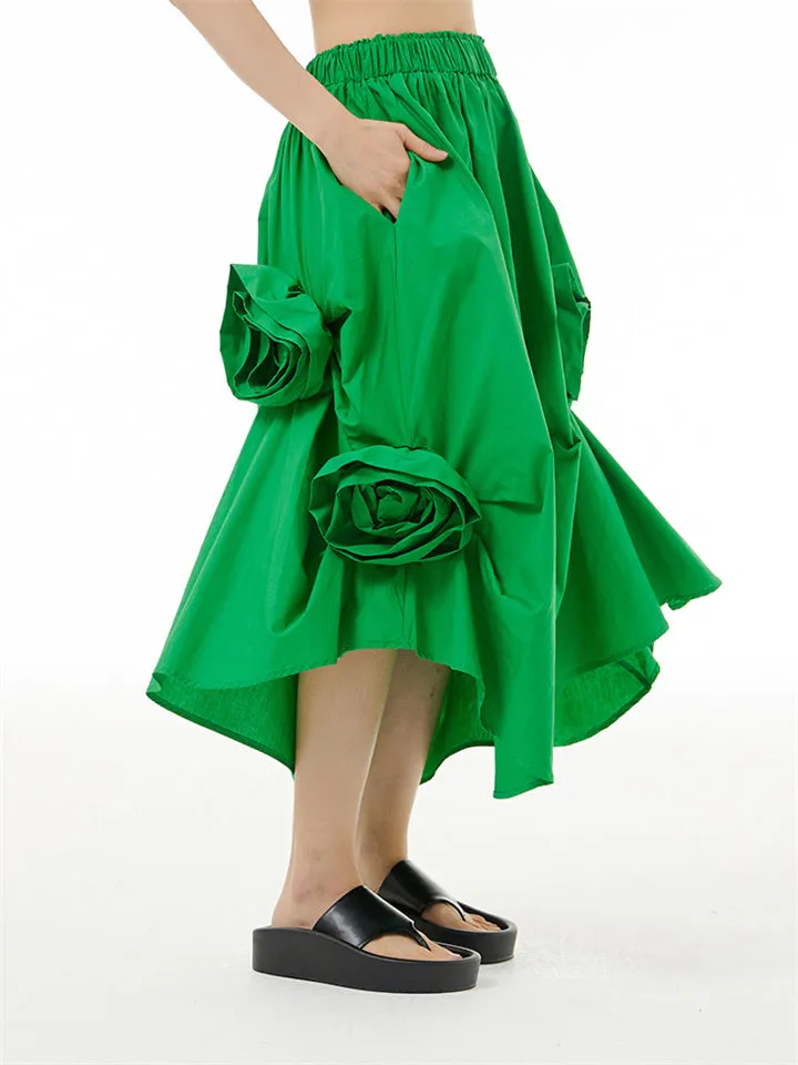 Lady Novel Summer Flower-decorated Slimming Skirts