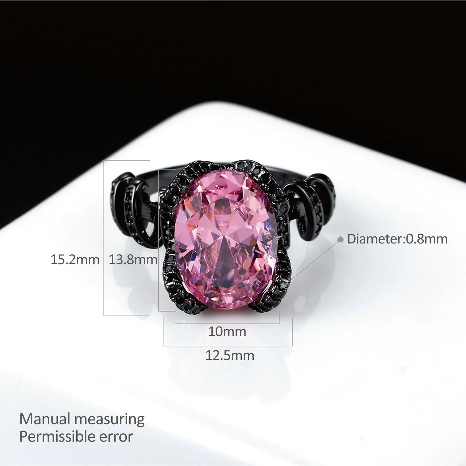 LARGE OVAL PINK/BLACK CUBIC ZIRCONIA RING