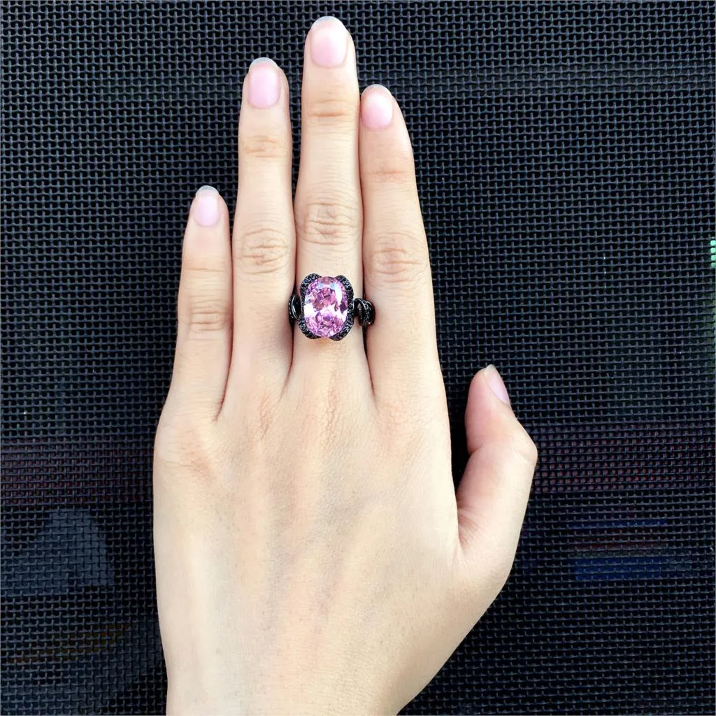 LARGE OVAL PINK/BLACK CUBIC ZIRCONIA RING