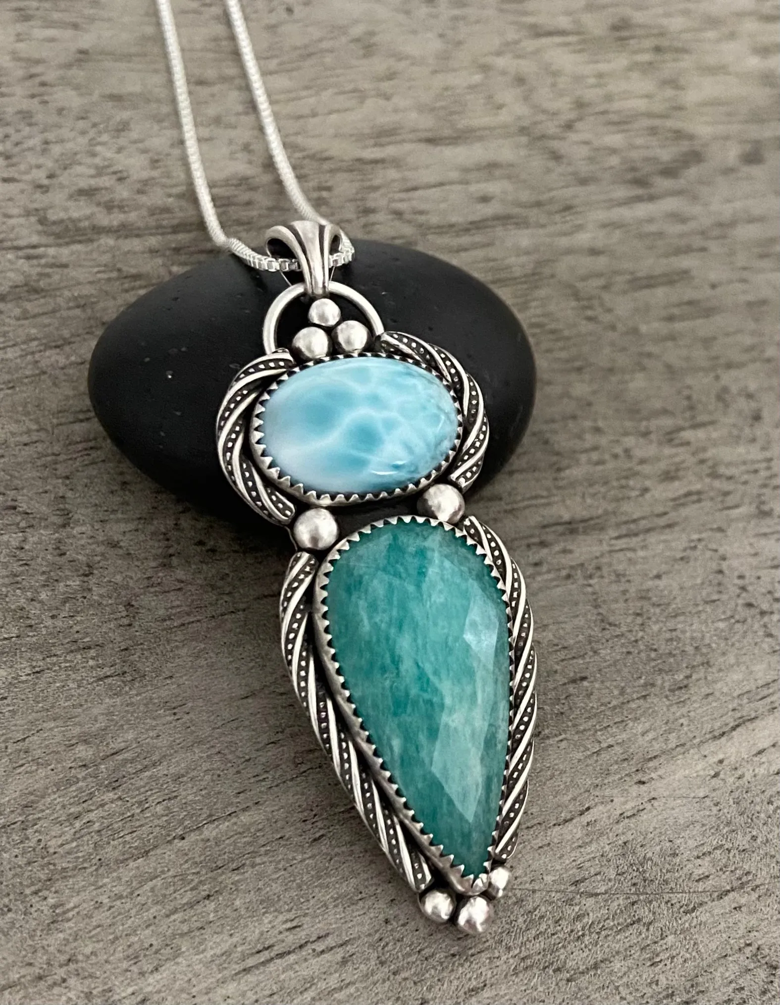 Larimar & Amazonite Pendant