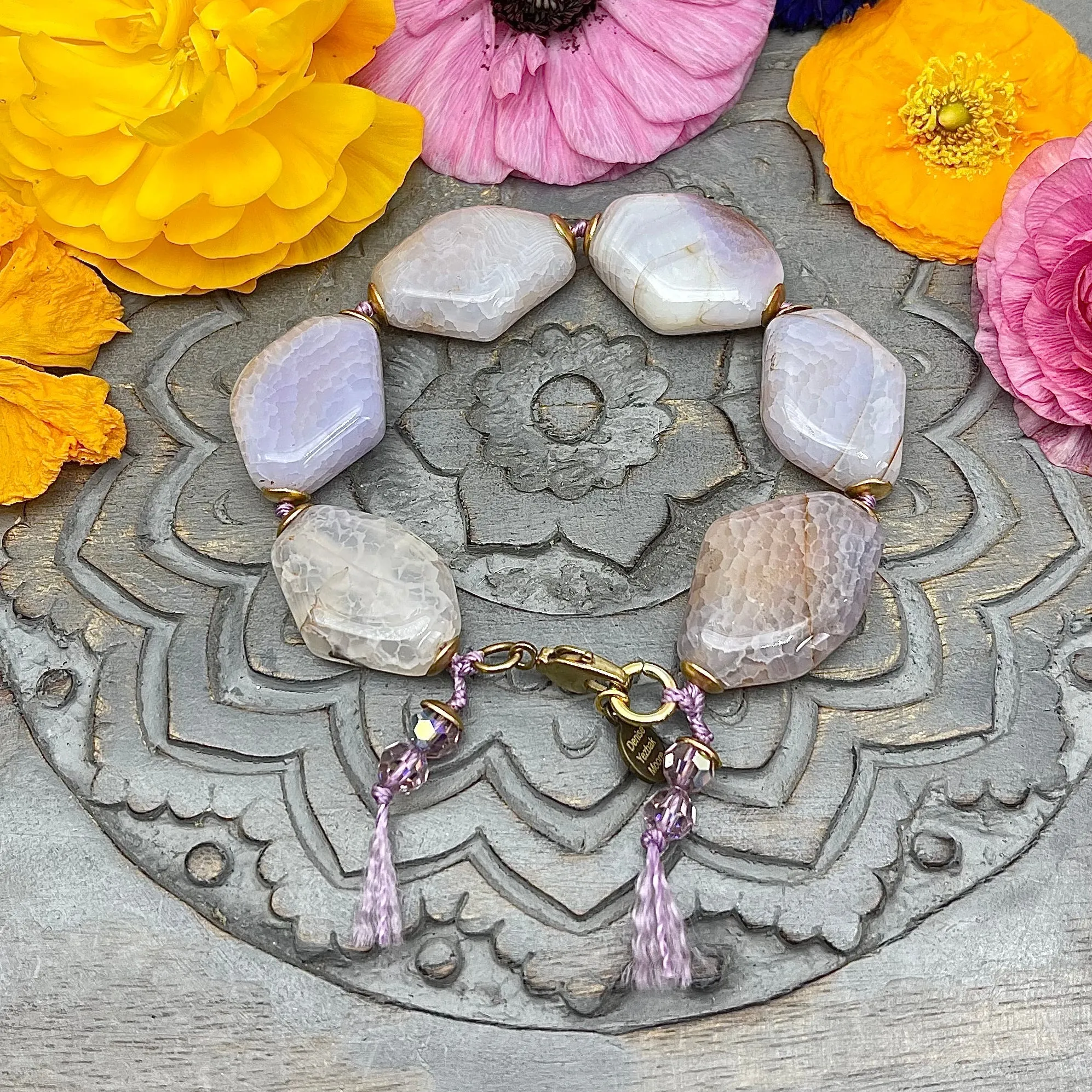 Lavender Crackle Agate and Swarovski Crystal Bracelet