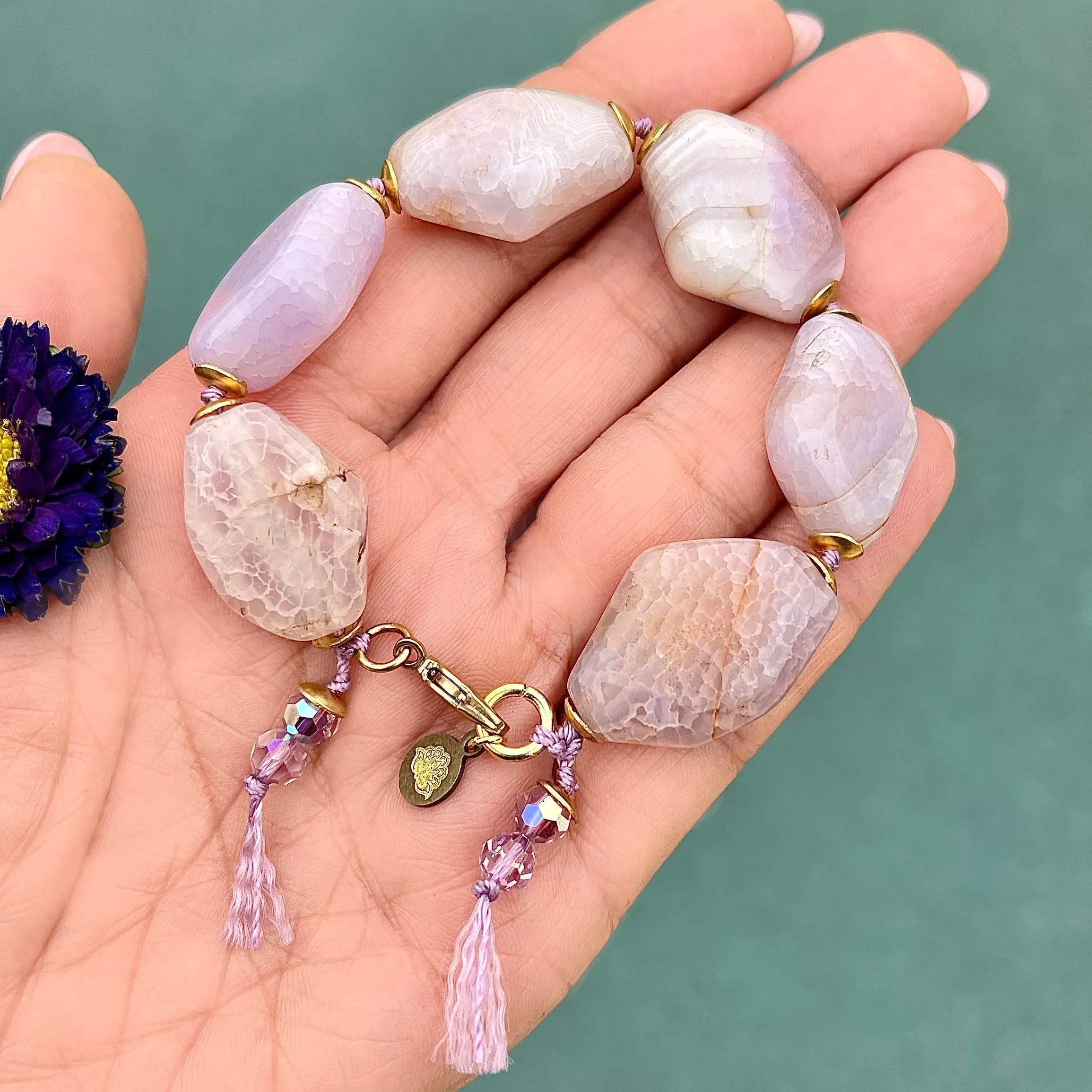 Lavender Crackle Agate and Swarovski Crystal Bracelet