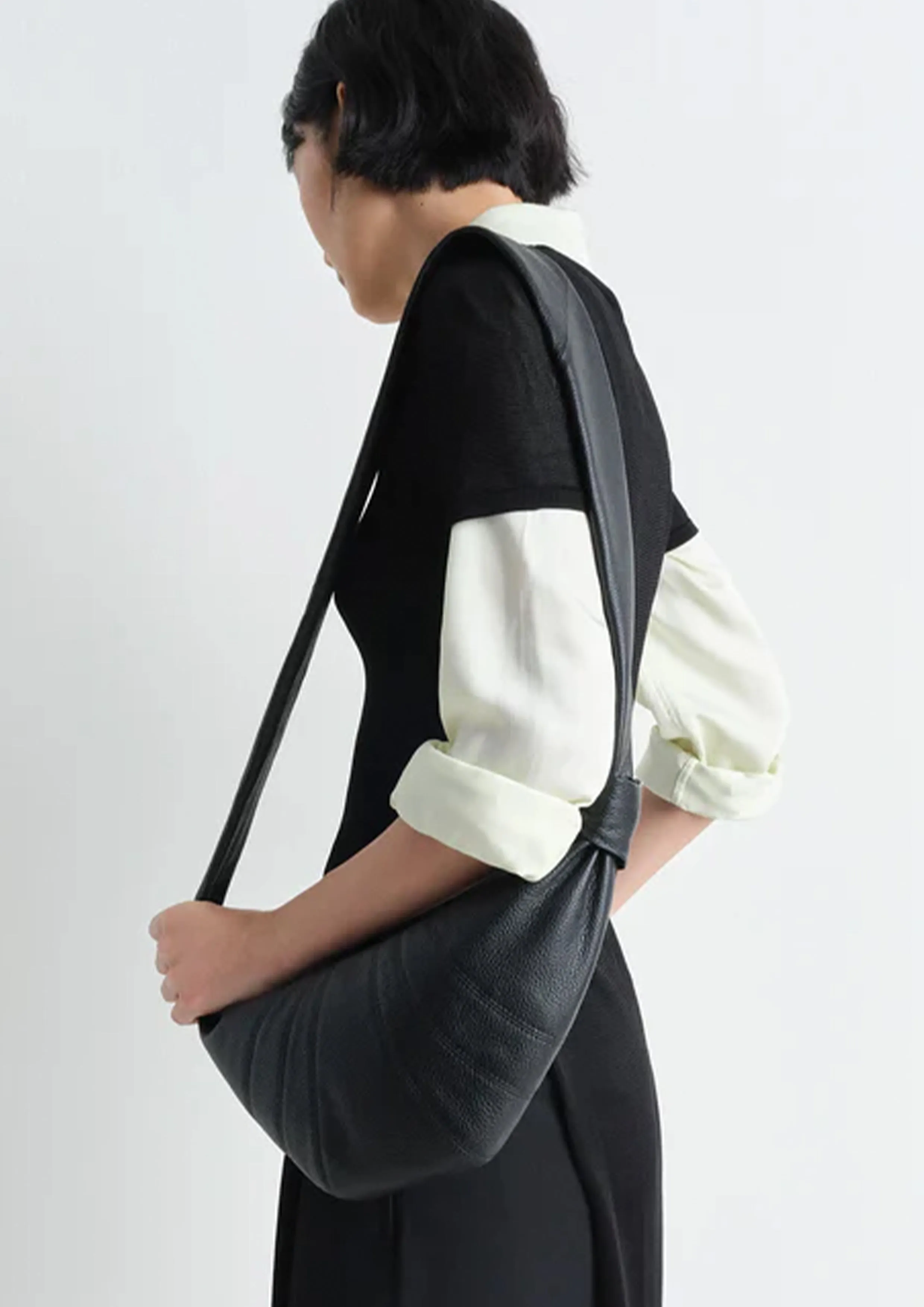 LEMAIRE - SMALL CROISSANT BAG SOFT GRAINED LEATHER BLACK
