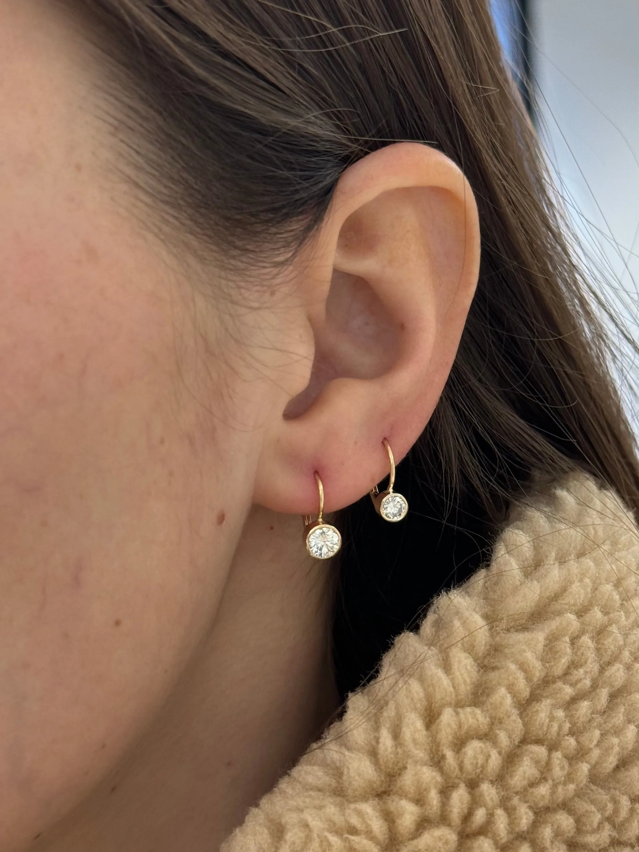 Lever Back Bezel Diamond Solitaire Earrings
