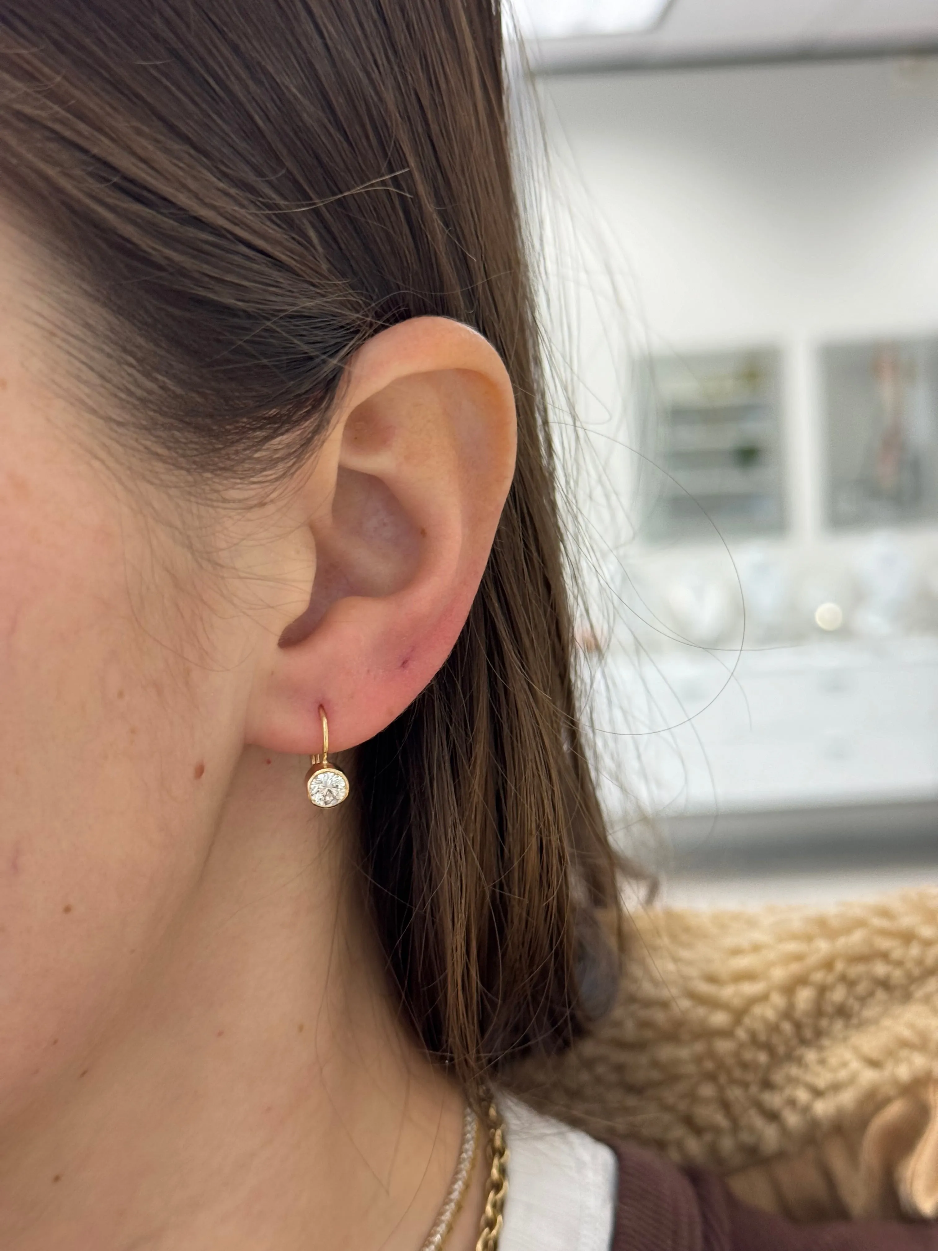 Lever Back Bezel Diamond Solitaire Earrings