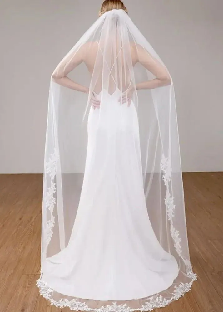 Liz lace with shine trimmed  bridal veil in white Express NZ Wide