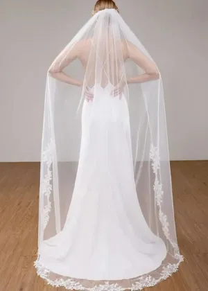Liz lace with shine trimmed  bridal veil in white Express NZ Wide