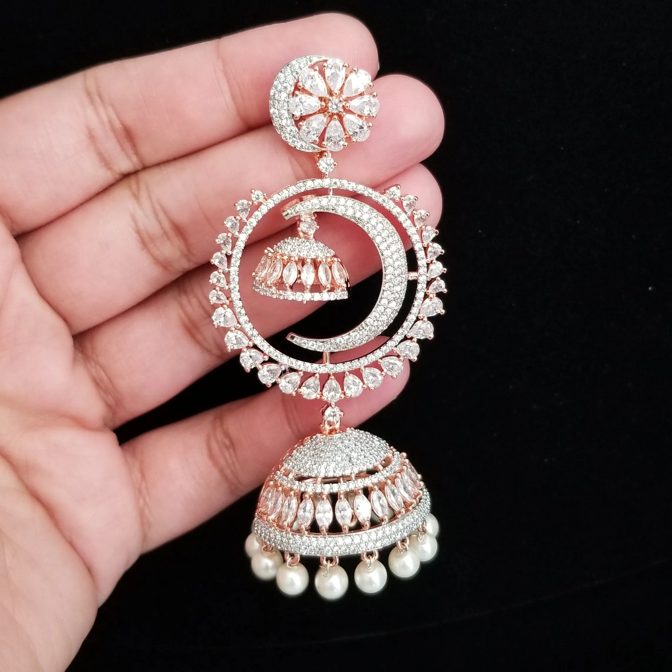 Long American Diamond Statement Jhumkas