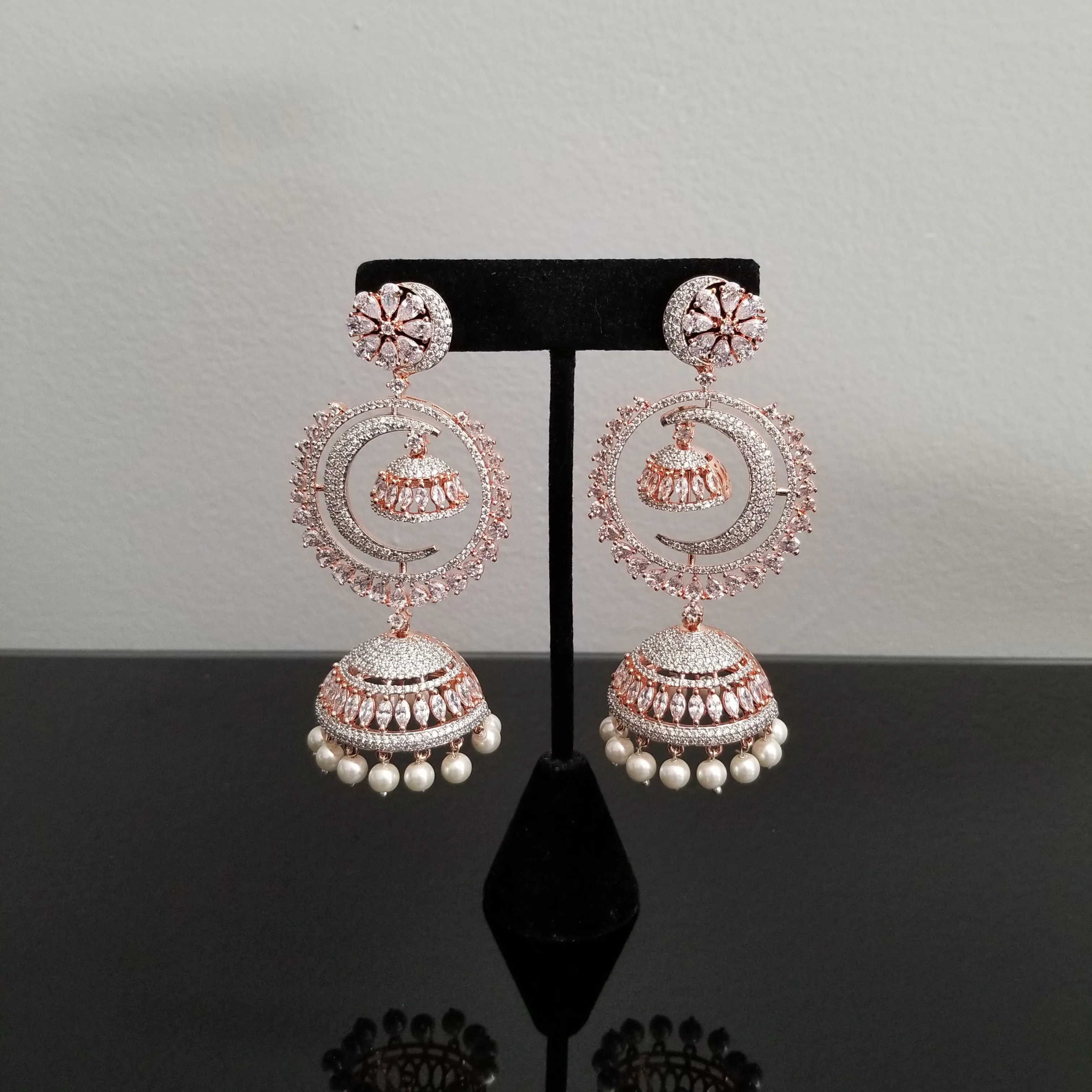 Long American Diamond Statement Jhumkas