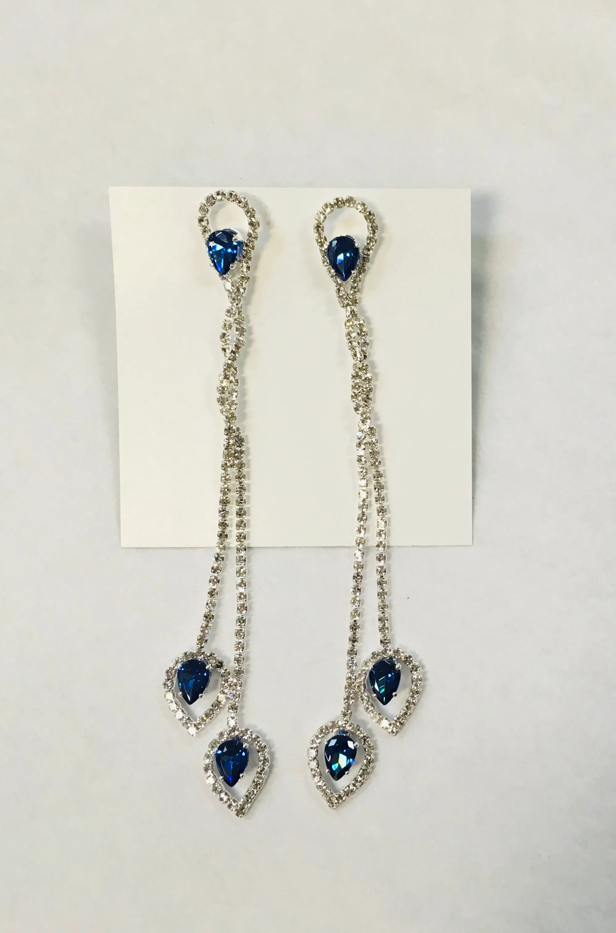 Long Blue Crystal Earrings