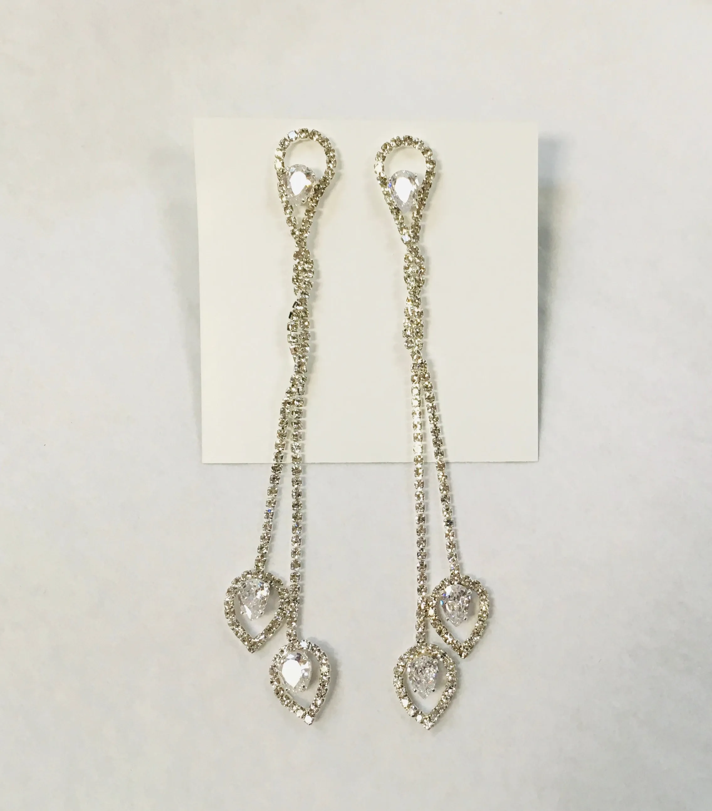 Long Silver Crystal Earrings