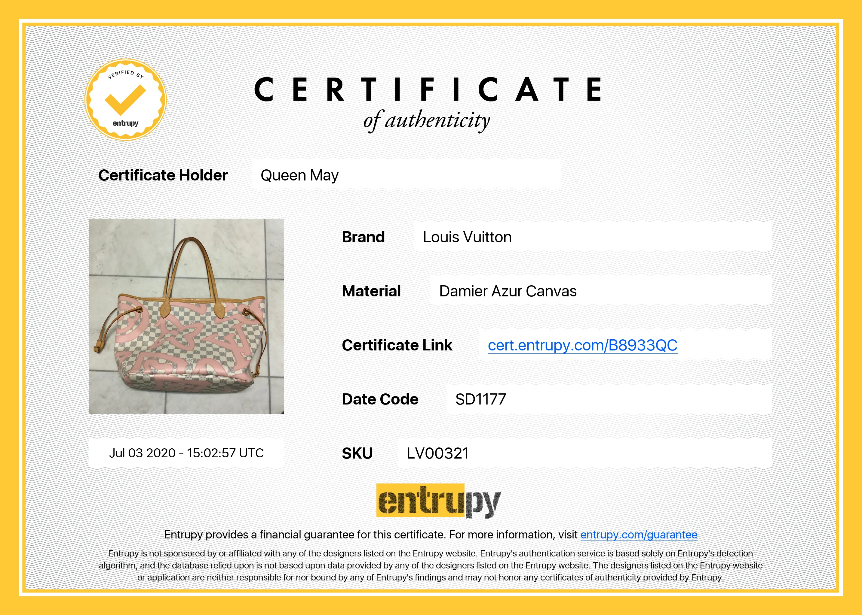 Louis Vuitton Damier Azur Tahitienne Neverfull MM